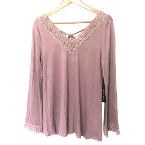 NWT Doe & Rae Small Long Sleeve Top Tunic Lace V Neck Lightweight Lilac Stretch